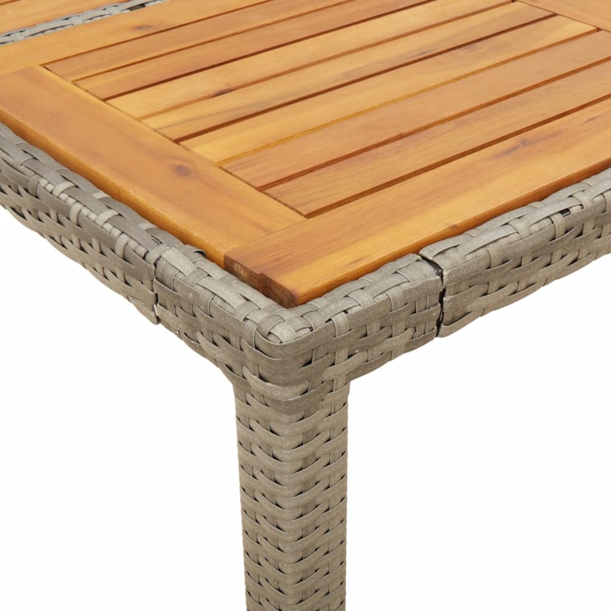 vidaXL Stół ogrodowy z akacjowym blatem, szary, 90x90x75 cm, rattan PE