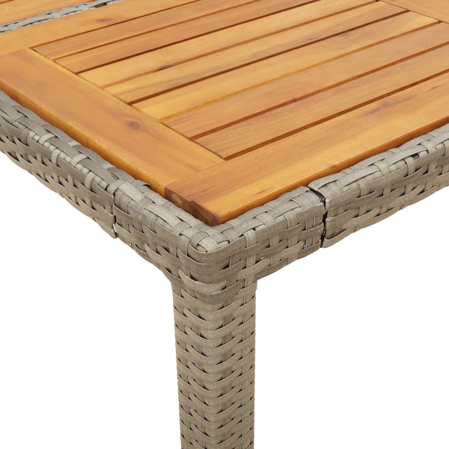 vidaXL Stół ogrodowy z akacjowym blatem, szary, 90x90x75 cm, rattan PE