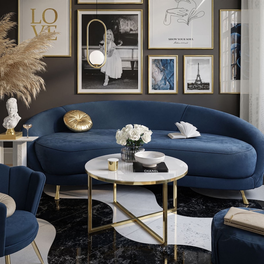 Okrągły stolik kawowy CIRI-X złoty chrom białe szkło