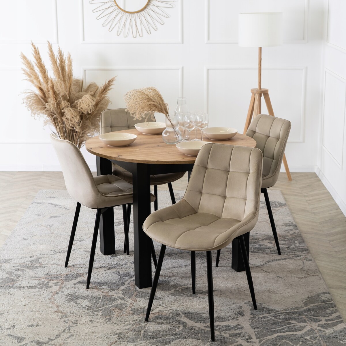 Krzesło Tapicerowane Welurowe Do Salonu Jadalni Kuchenne Beżowe CHRIS