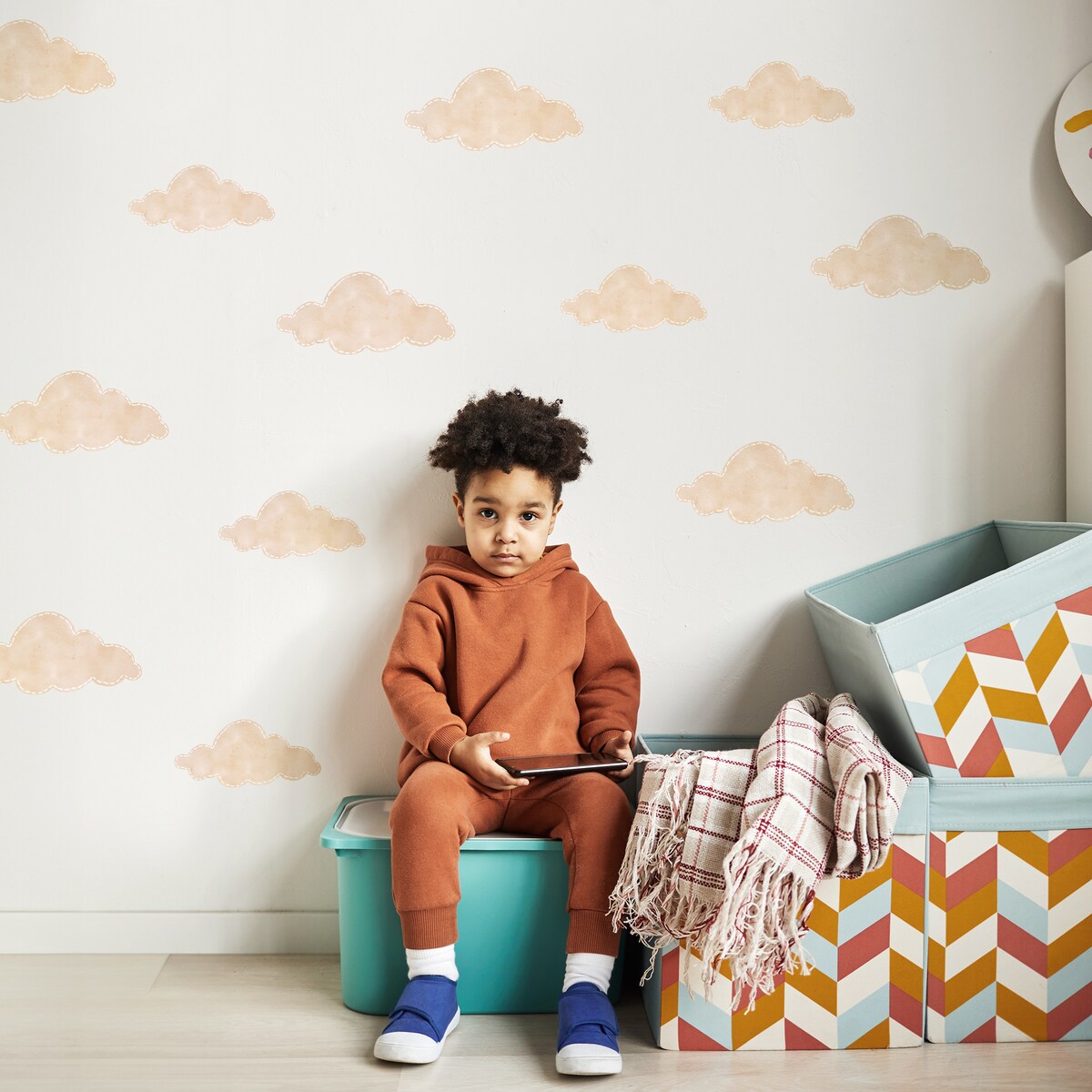 Naklejki Ścienne Dla Dzieci Beżowe Chmurki Pastelowe Chmury Boho Zestaw 120x60cm