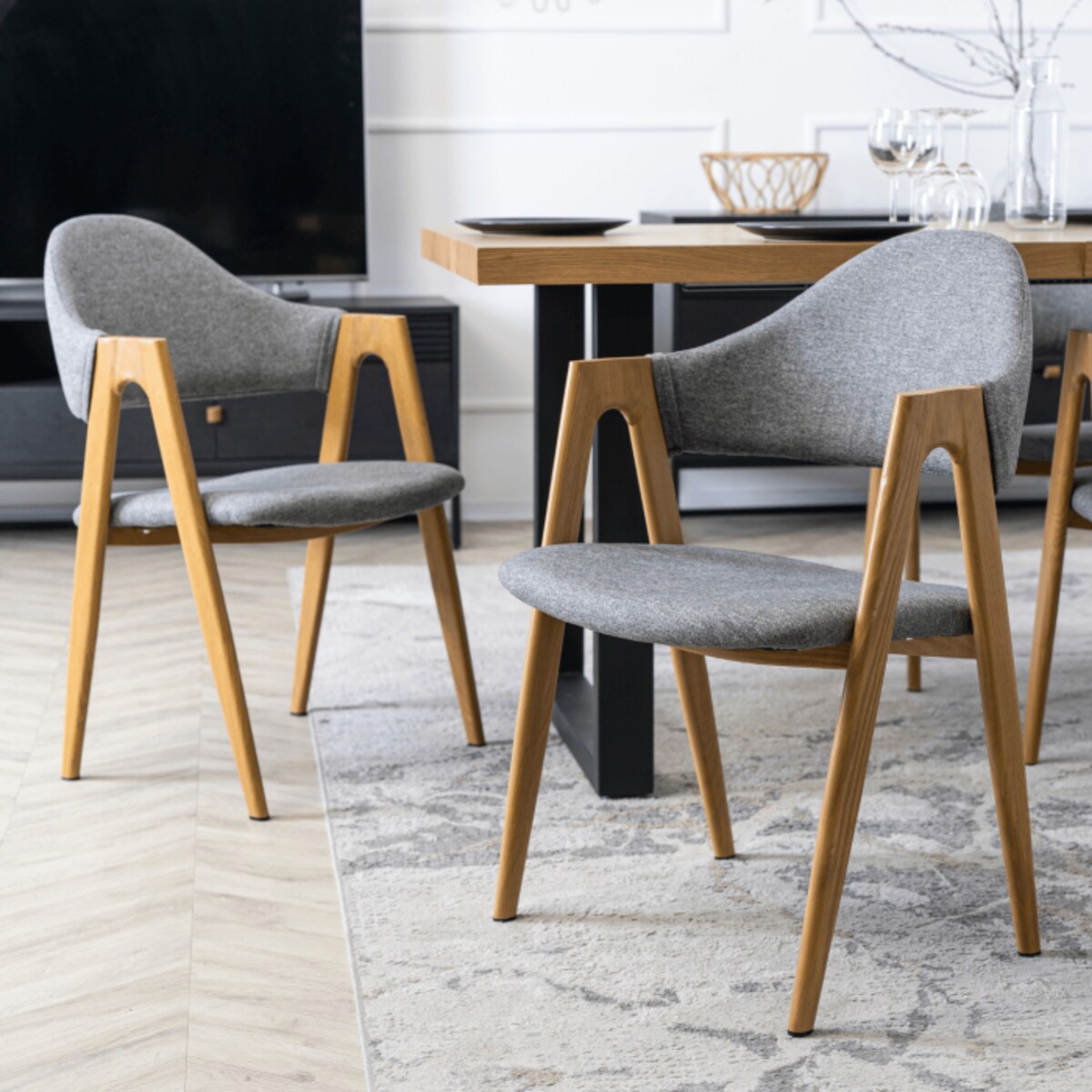 Krzesło Skandynawskie Tapicerowane Do Jadalni Salonu Dąb Złoty Szare RUIZ