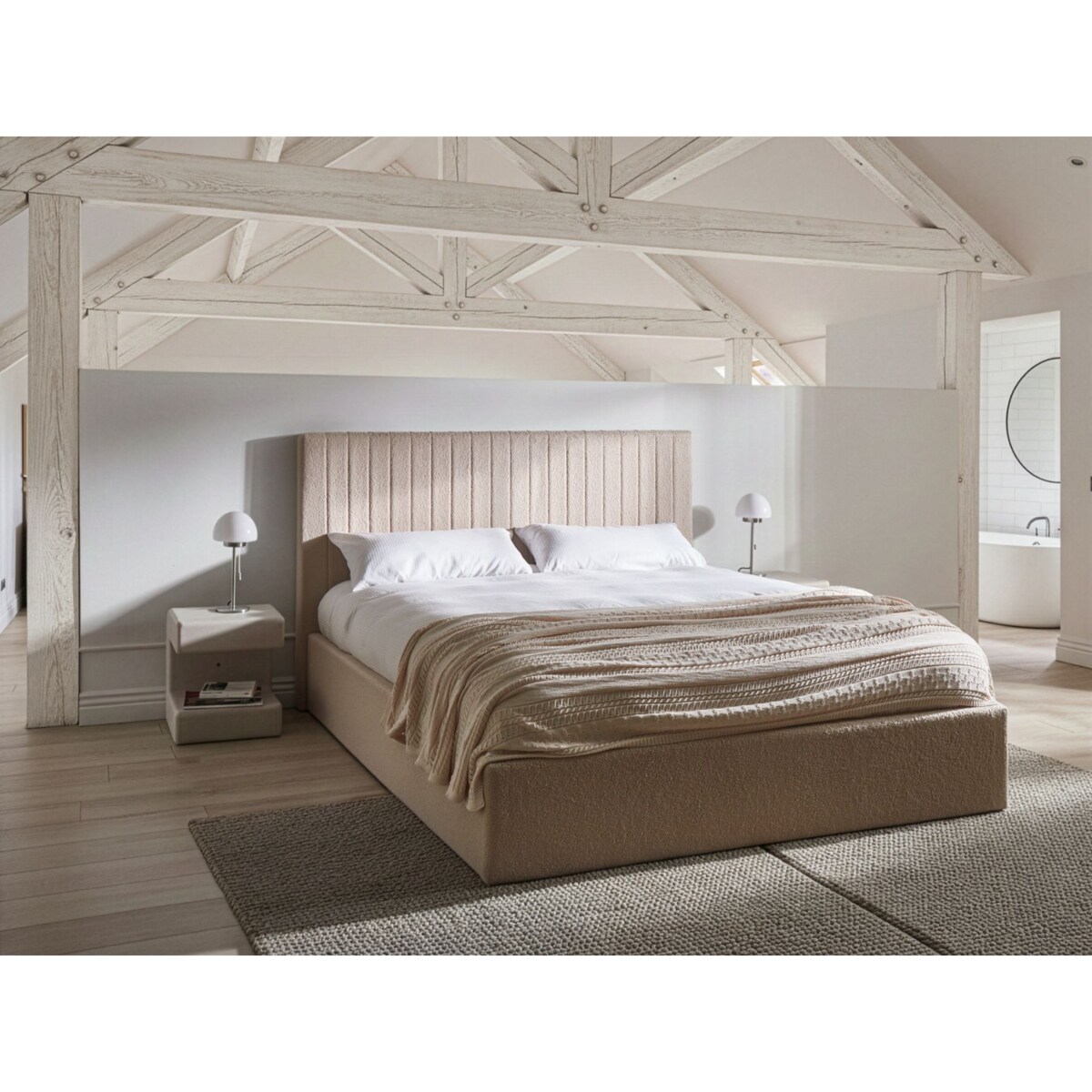 Łóżko z pojemnikiem Boucle VION 160 x 200 cm Beżowy