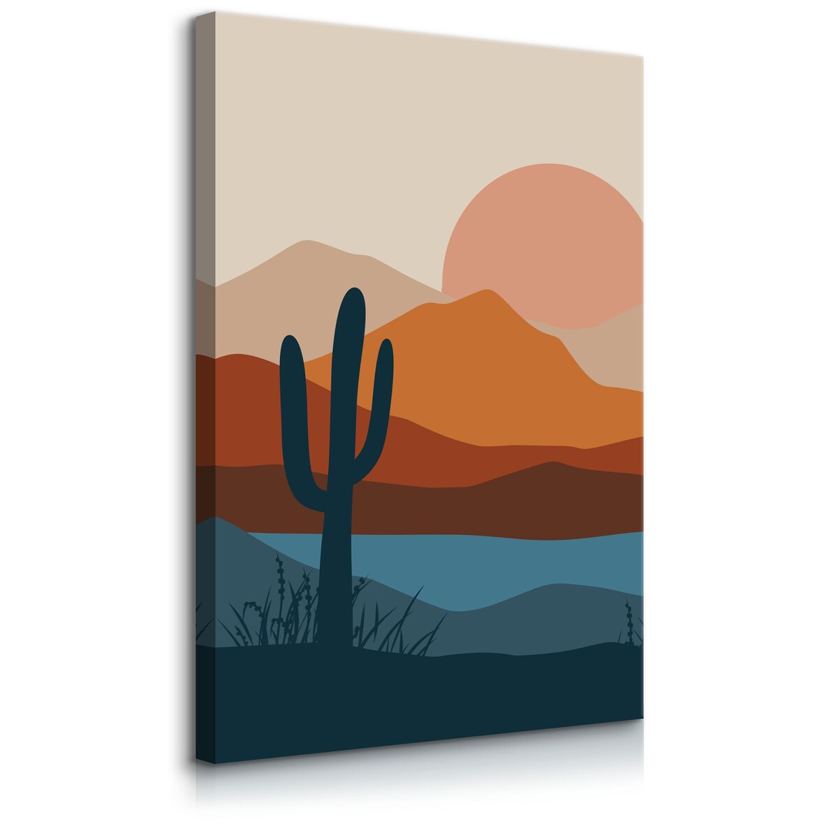 DUŻY OBRAZ DO SALONU AKWARELE PUSTYNIA GÓRY ZACHÓD KAKTUSY 80x120cm