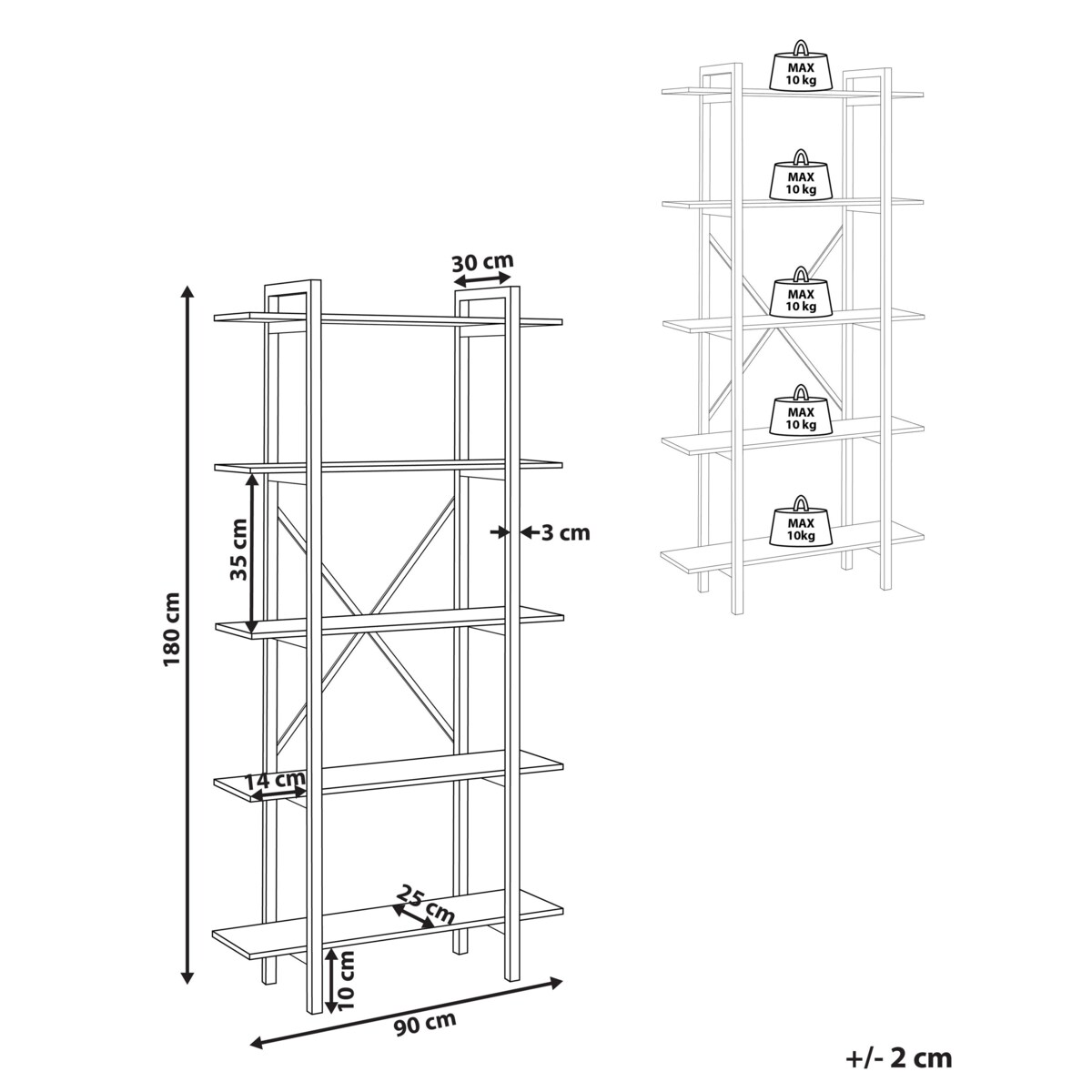 Regał 5 półek DARBY 180 cm Ciemnobrązowy