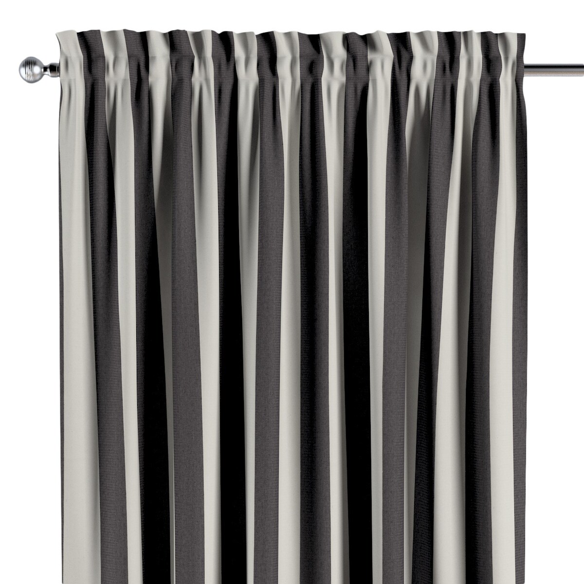 Zasłona na kanale z grzywką 1 szt. 130x245 biało-grafitowe pionowe pasy (5,5cm)
