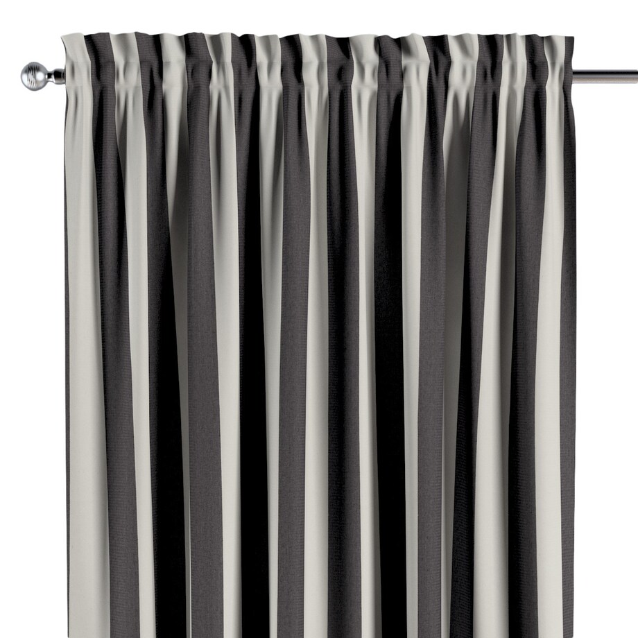 Zasłona na kanale z grzywką 1 szt. 130x245 biało-grafitowe pionowe pasy (5,5cm)