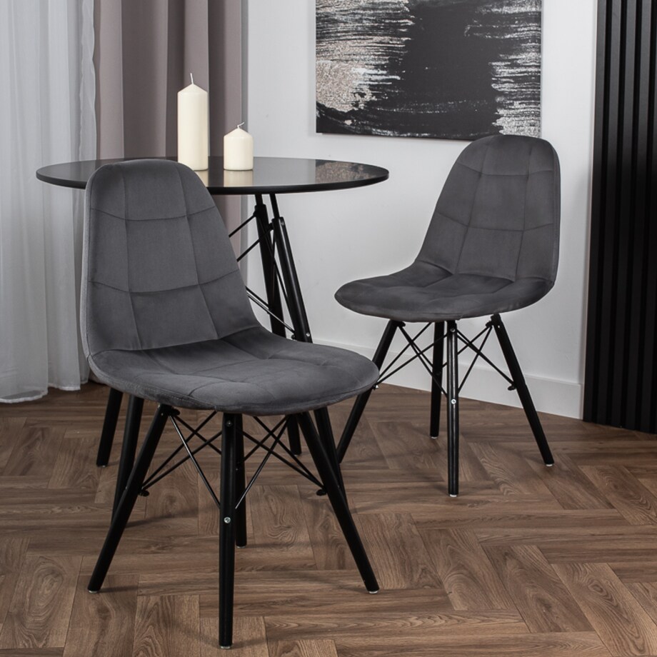 Krzesło skandynawskie tapicerowane szare nowoczesne welurowe pikowane