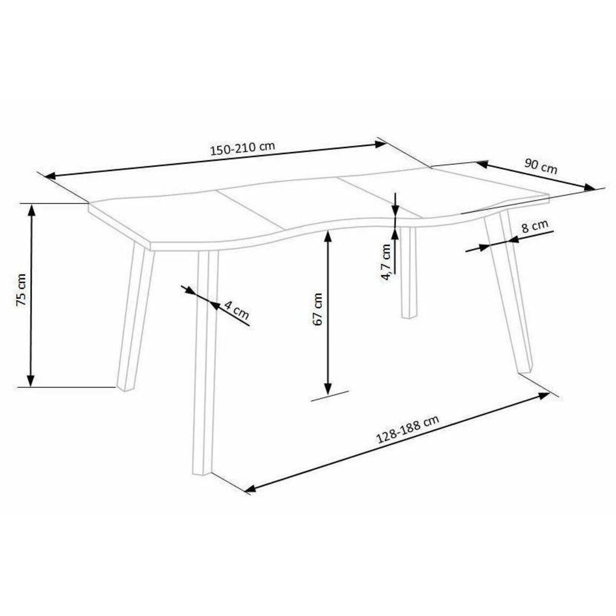 STÓŁ ROZKŁADANY Sonik 150-210 cm OKLEINA DĘBOWA czarne nogi