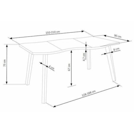 STÓŁ ROZKŁADANY Sonik 150-210 cm OKLEINA DĘBOWA czarne nogi