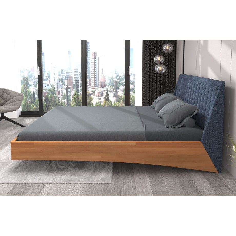 Łóżko lewitujące drewniane bukowe Visby ULF / 160x200 cm, kolor naturalny, zagłówek Solid 79