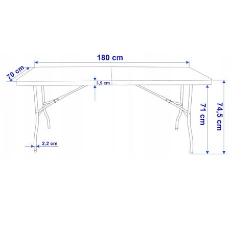Składany stół cateringowy, turystyczny, do ogrodu 70 x 180 cm biały SC02