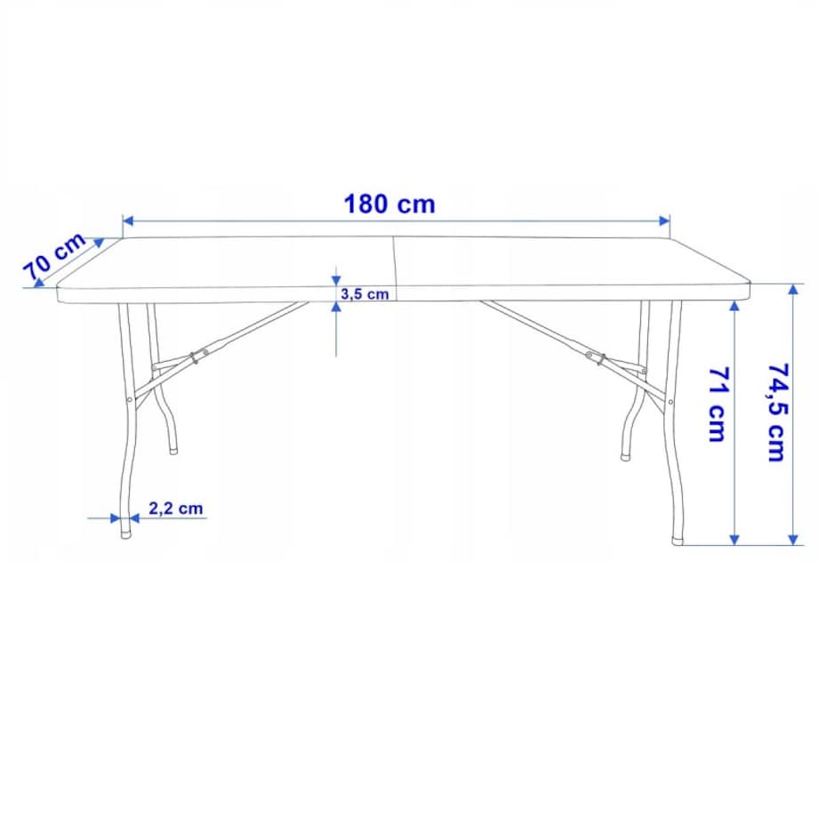 Składany stół cateringowy, turystyczny, do ogrodu 70 x 180 cm biały SC02