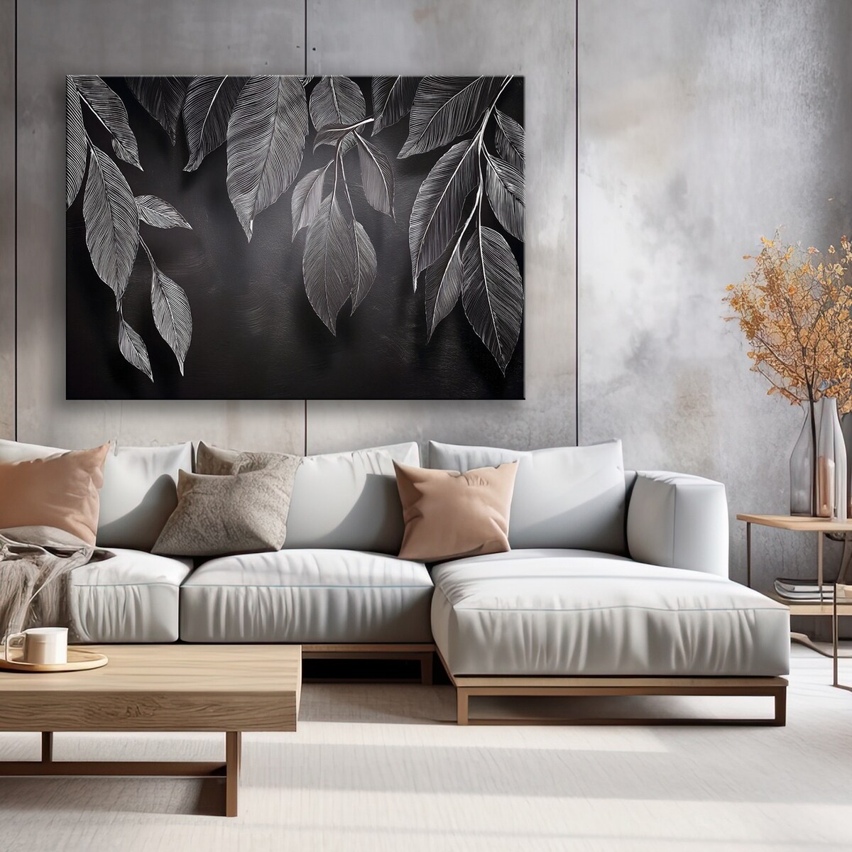Obraz Minimalistyczny do salonu biura Liście Rośliny Czarno Biały 100x70