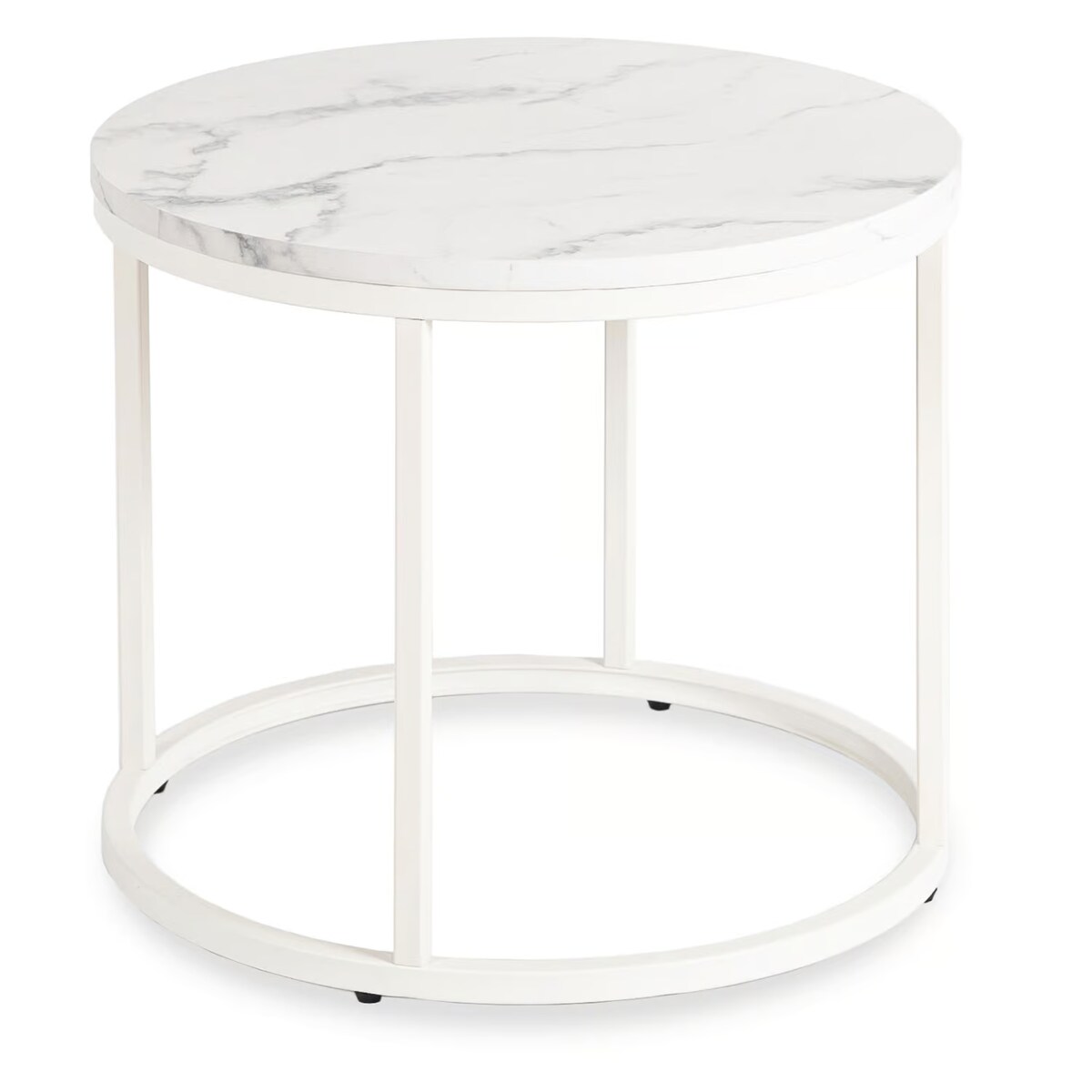 Stolik Kawowy Okrągły Loft Biały Marmur Mały Ława Okrągła Biała Mała AGNES