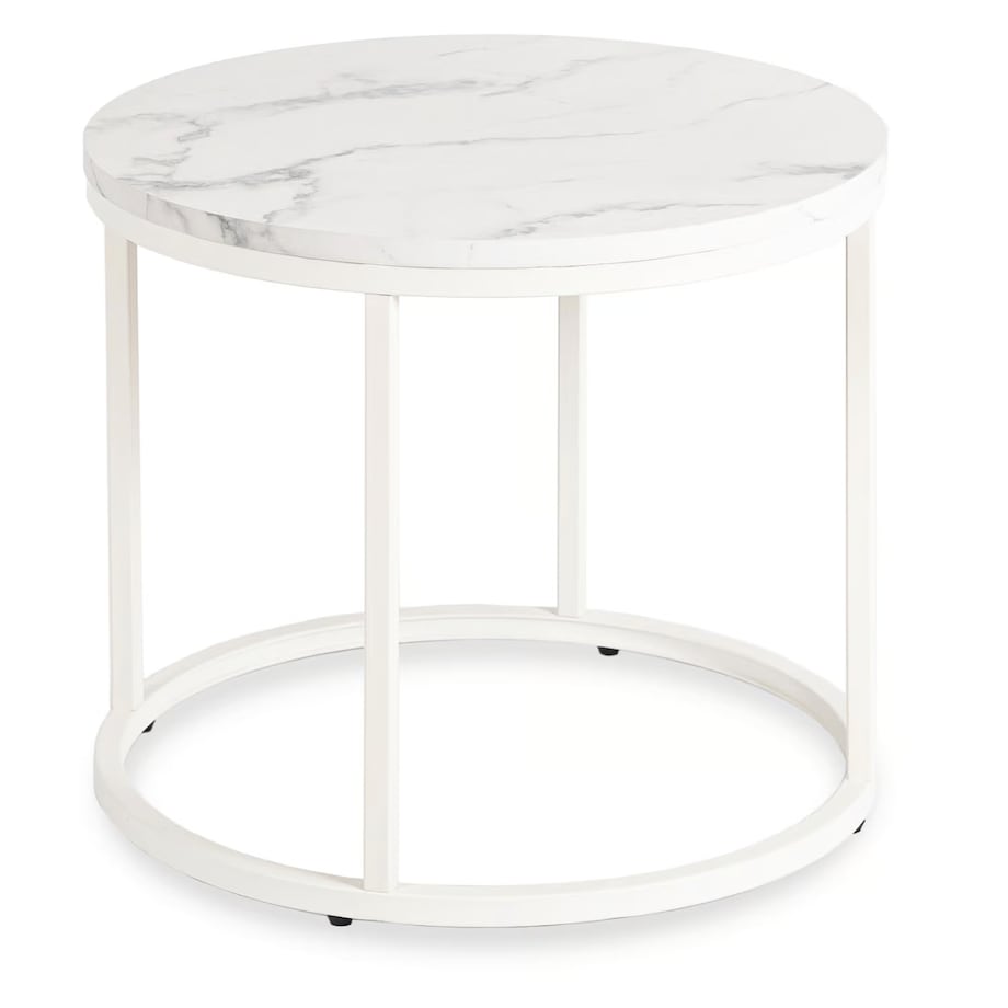 Stolik Kawowy Okrągły Loft Biały Marmur Mały Ława Okrągła Biała Mała AGNES