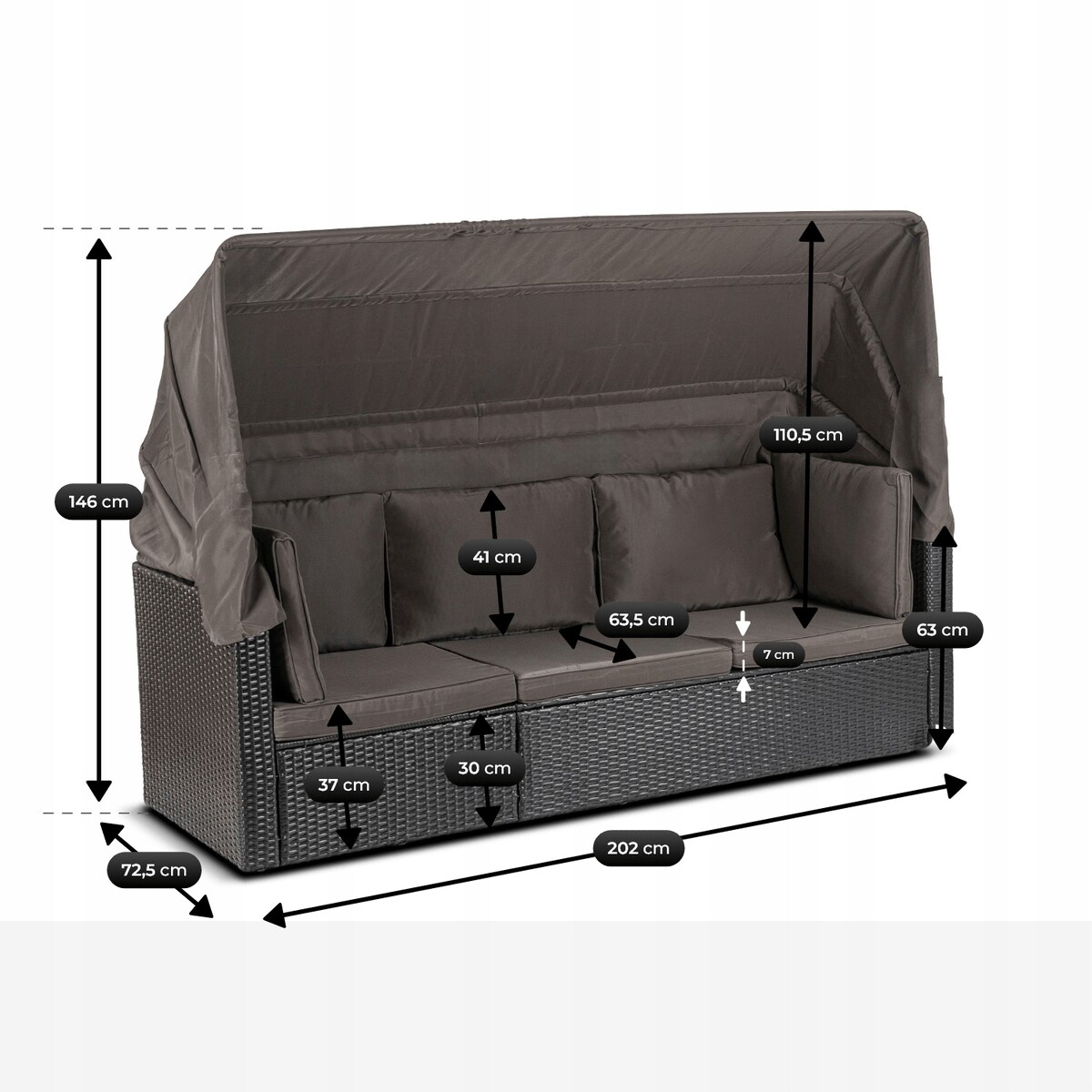 Zestaw Mebli Ogrodowych Składany Daszek Na Taras Ogród Czarny CALIENTE