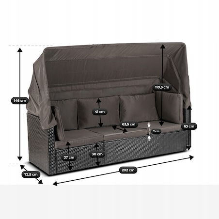 Zestaw Mebli Ogrodowych Składany Daszek Na Taras Ogród Czarny CALIENTE