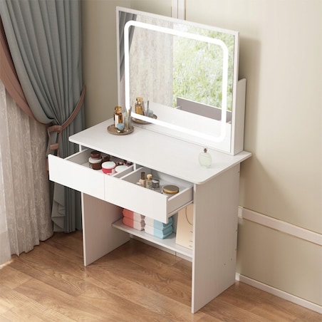 Toaletka kosmetyczna do makijażu z lustrem led nowoczesna 90 cm