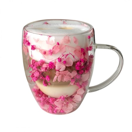 Szklanka termiczna z kwiatami w środku, gipsówka hortensje róż 300 ml 1szt SZK149