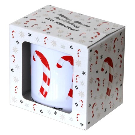 KUBEK NA KAWĘ HERBATĘ CZEKOLADĘ Z MOTYWEM ŚWIĄTECZNYCH LASEK CANDY 300ML - PREZENT UPOMINEK NA MIKOŁAJA ŚWIĘTA GWIAZDKĘ BOŻE NARODZENIE POD CHOINKĘ DLA KOBIETY FACETA