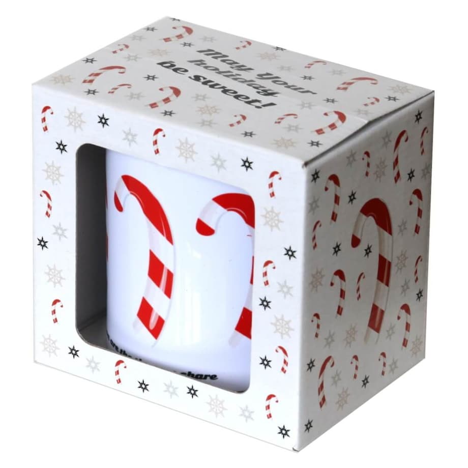 KUBEK NA KAWĘ HERBATĘ CZEKOLADĘ Z MOTYWEM ŚWIĄTECZNYCH LASEK CANDY 300ML - PREZENT UPOMINEK NA MIKOŁAJA ŚWIĘTA GWIAZDKĘ BOŻE NARODZENIE POD CHOINKĘ DLA KOBIETY FACETA