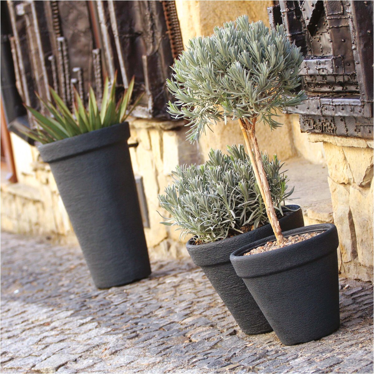 Doniczka Donica Ogrodowa 45 Cm Efekt Cegły Okrągła Na Taras Do Ogrodu Domu Antracytowa