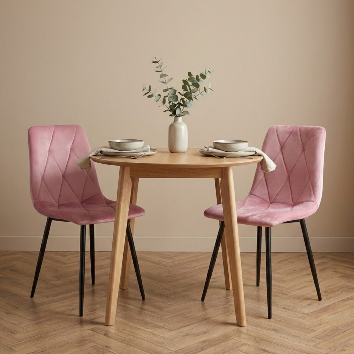Krzesło tapicerowane welurowe pikowane różowe do salonu jadalni