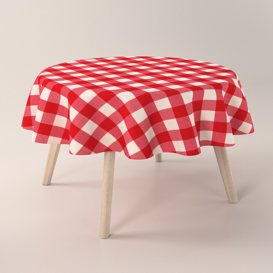 Obrus okrągły 160 x 160 cm czerwono-biała krata (5,5x5,5cm)