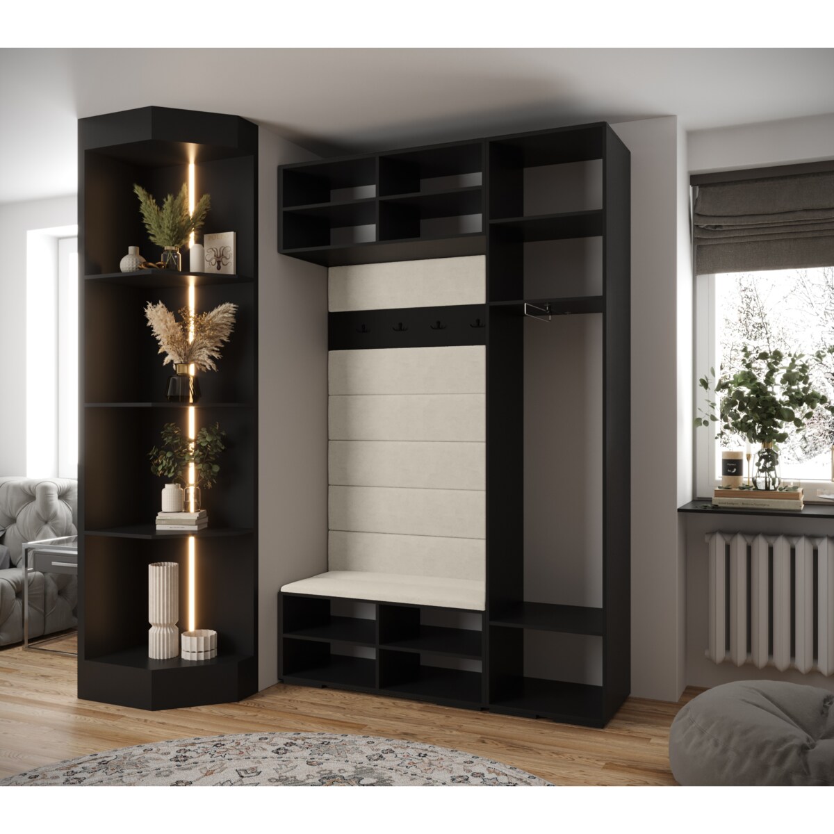 Garderoba do przedpokoju INOVA 4 Z19 czarny+złoty+manila04