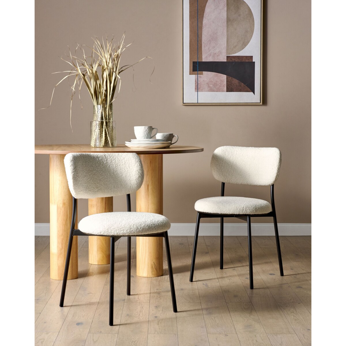 Zestaw 2 krzeseł do jadalni CASEY Boucle Złamana biel