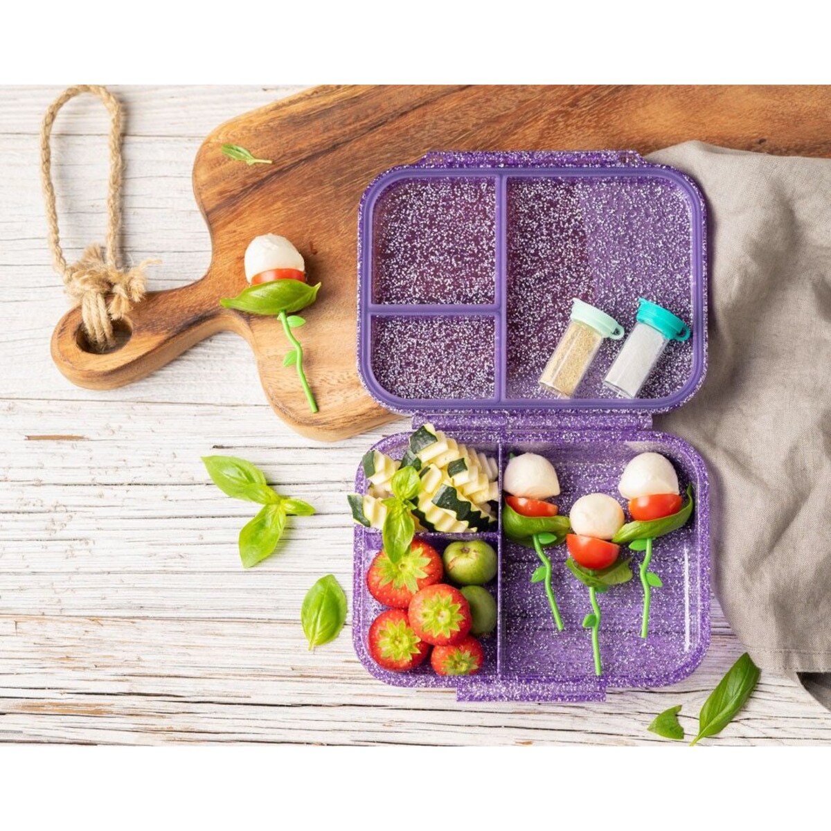 LEKKABOX GLAMOUR mały brokatowy lunchbox z przegródkami, Purple