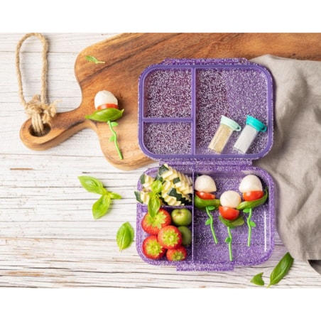 LEKKABOX GLAMOUR mały brokatowy lunchbox z przegródkami, Purple