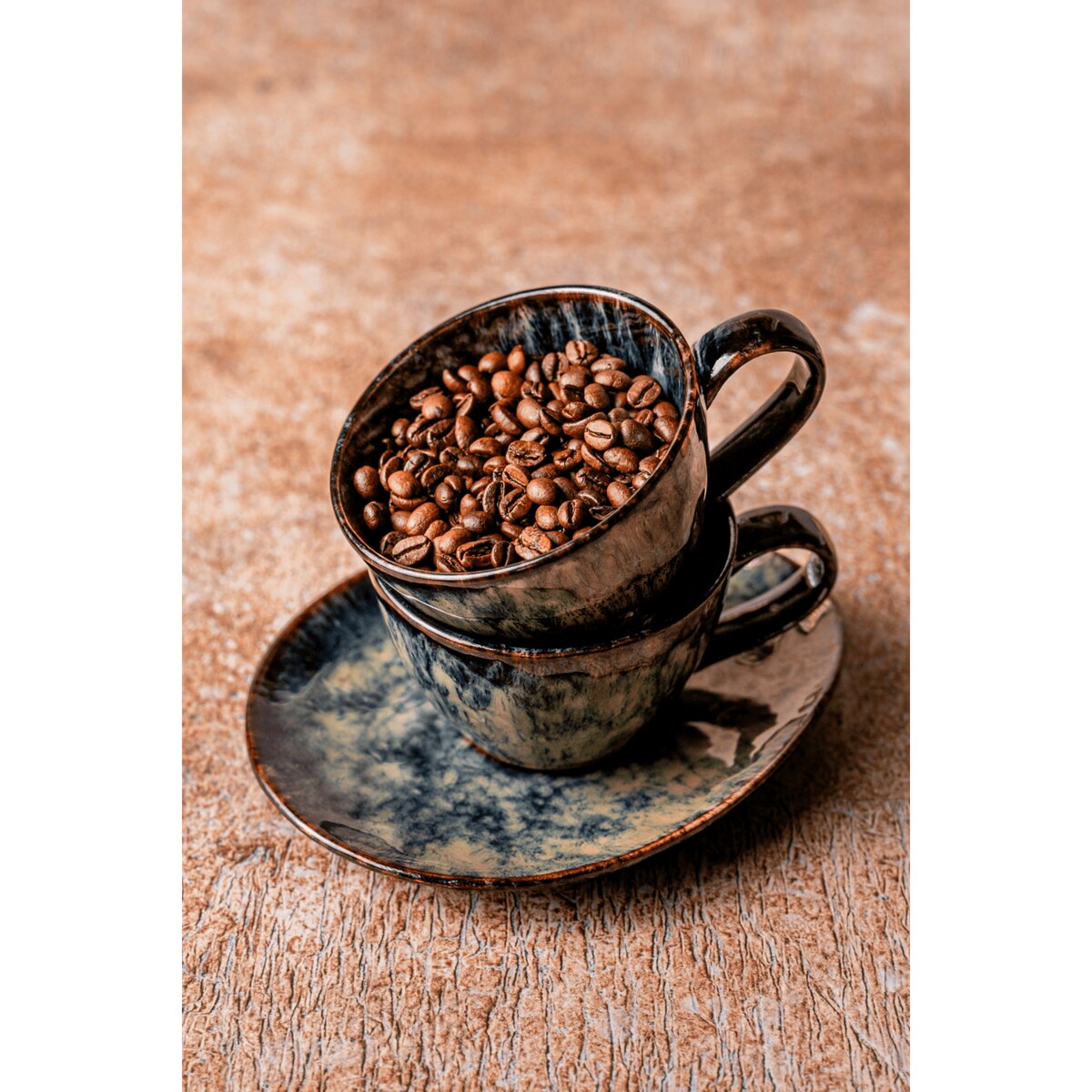 Serwis kawowy Kasai żółto-zielony na 8 osób 16 szt. Nowoczesny Do zmywarki Komplet filiżanka i spodek