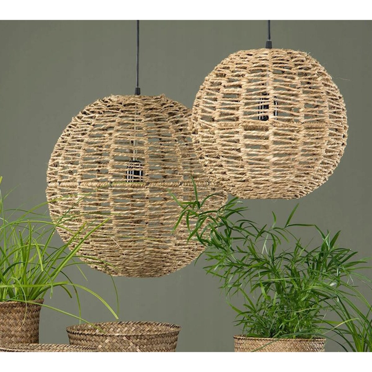 LAMPA SUFITOWA WISZĄCA NAD STÓŁ BOHO JUTOWA NATURALNA KULA DO SALONU 40cm