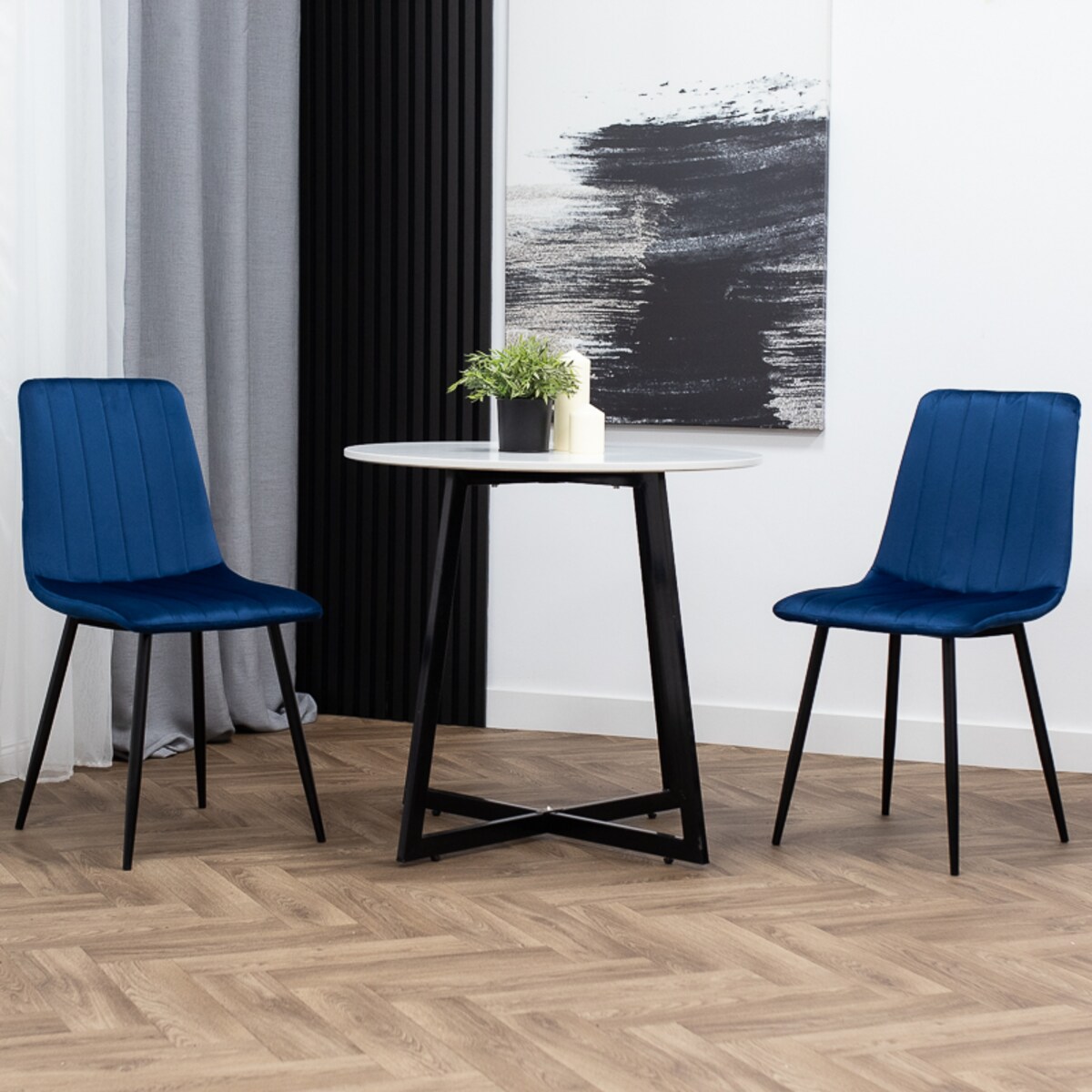 Krzesło do salonu jadalni tapicerowane welurowe z oparciem granatowe