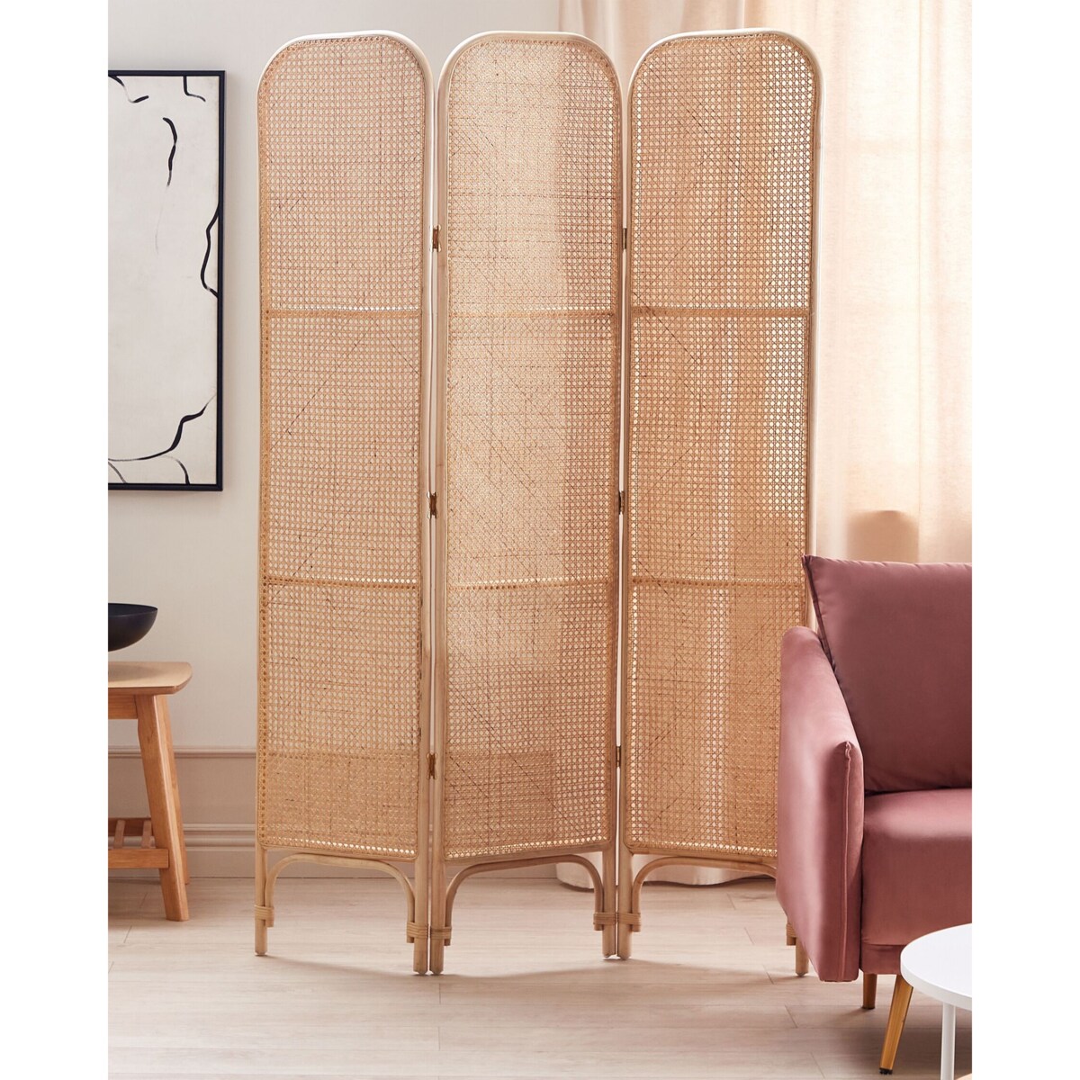 3-panelowy składany parawan pokojowy rattanowy 105 x 180 cm naturaly POTENZA