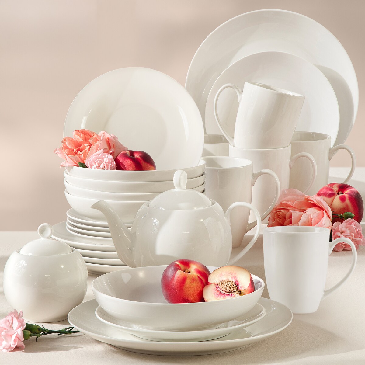 KONSIMO AD BELLA, Zestaw obiadowo-herbaciany 6 os. (26 el.), kolor ecru