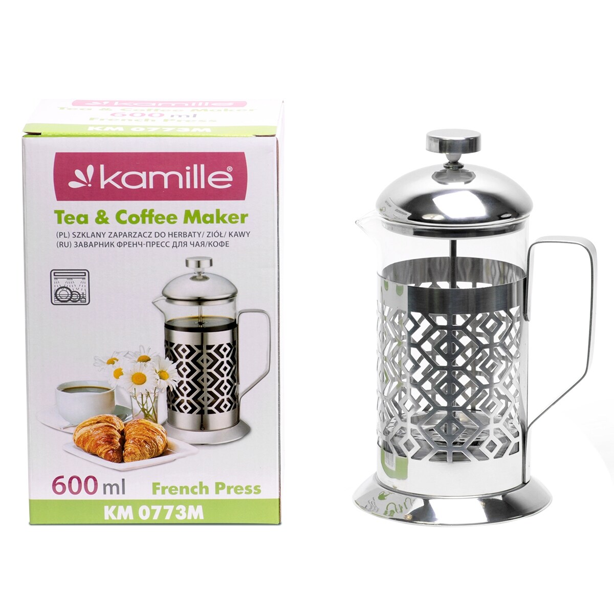Zaparzacz szklany do herbaty kawy 600ml tłokowy french press KAMILLE