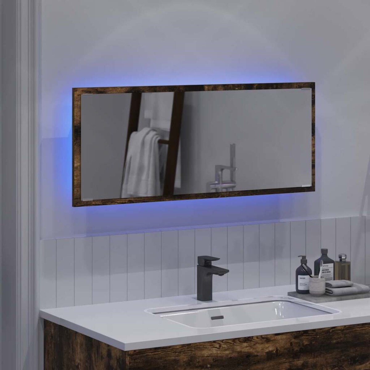 vidaXL Lustro Wędzony dąb 90 x 8.5 x 37 cm Materiał drewnopochodny