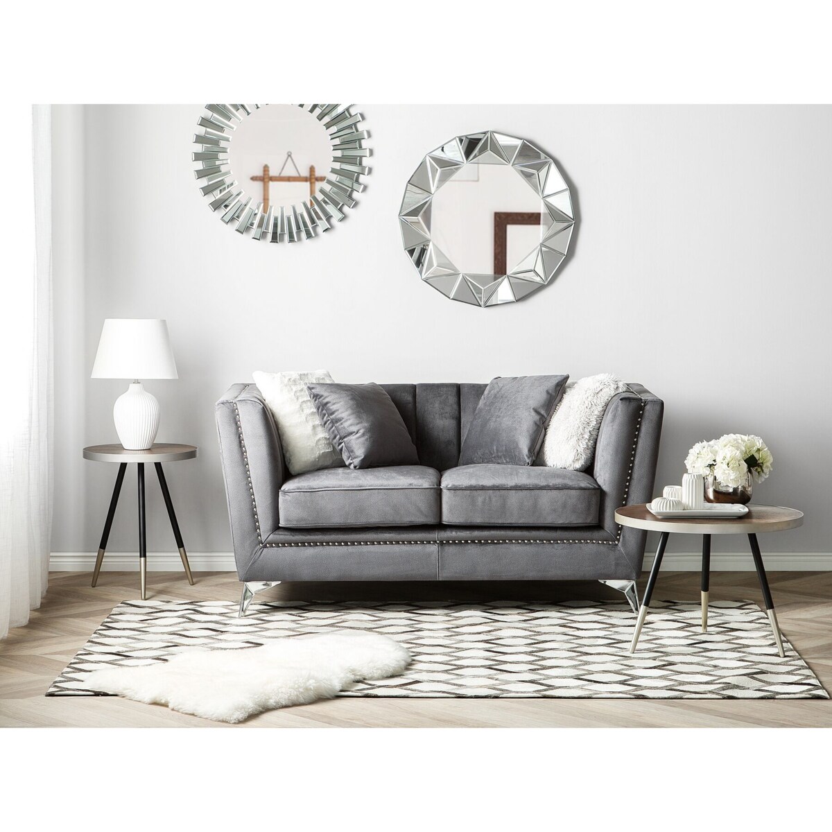 Sofa 2-osobowa welurowa szara GAULA