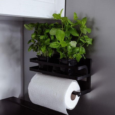 Półka na przyprawy kuchenna z uchwytem na ręcznik papierowy czarna