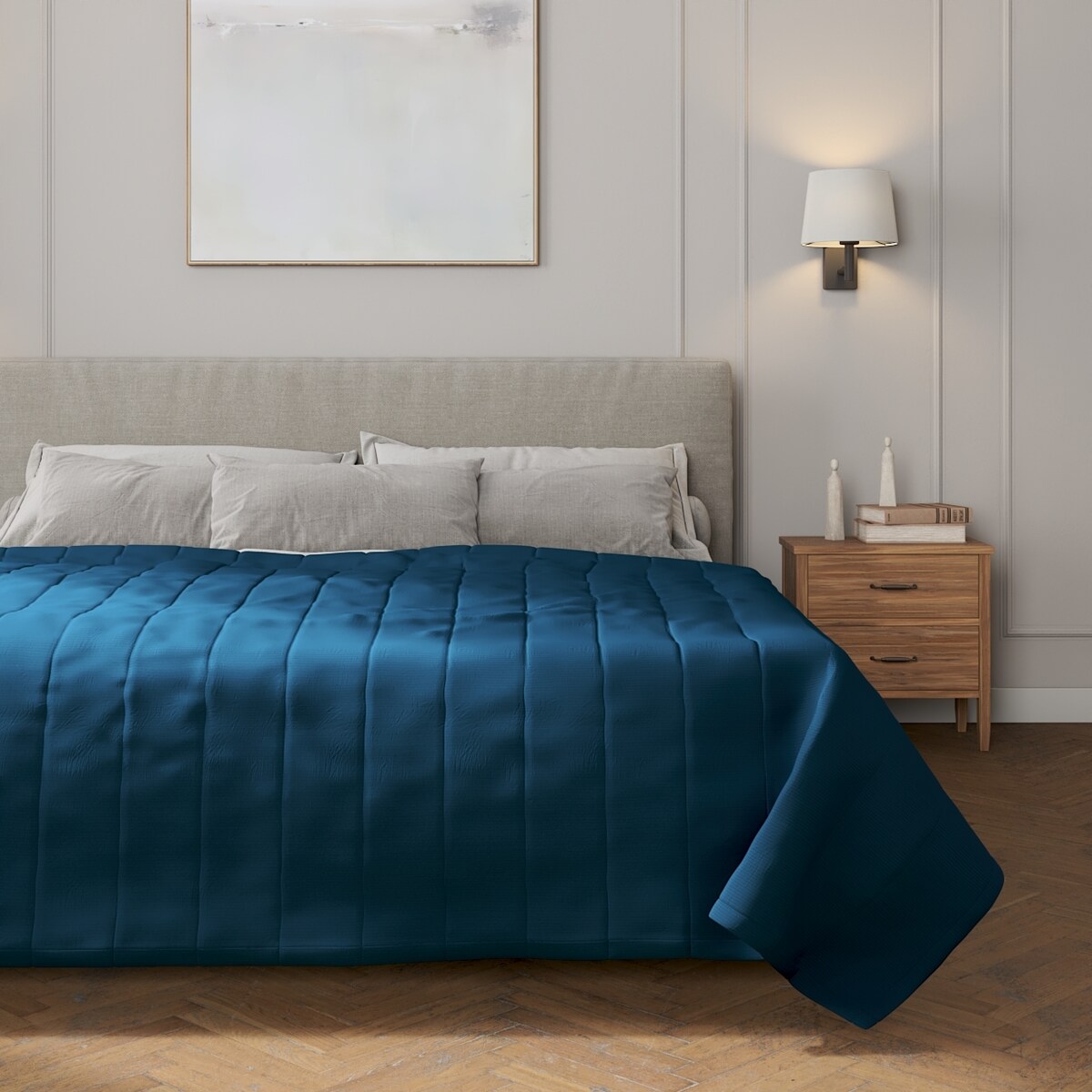 Narzuta pikowana w pasy 130x210 ocean blue (morski niebieski)