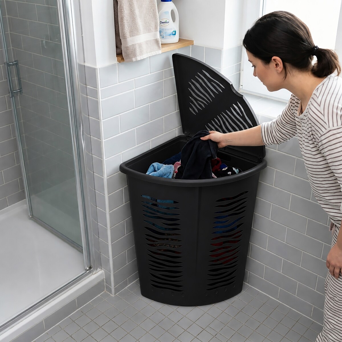 Kosz Na Panie Bieliznę Ubrania Do Łazienki Narożny Plastikowy Antracyt 45 L