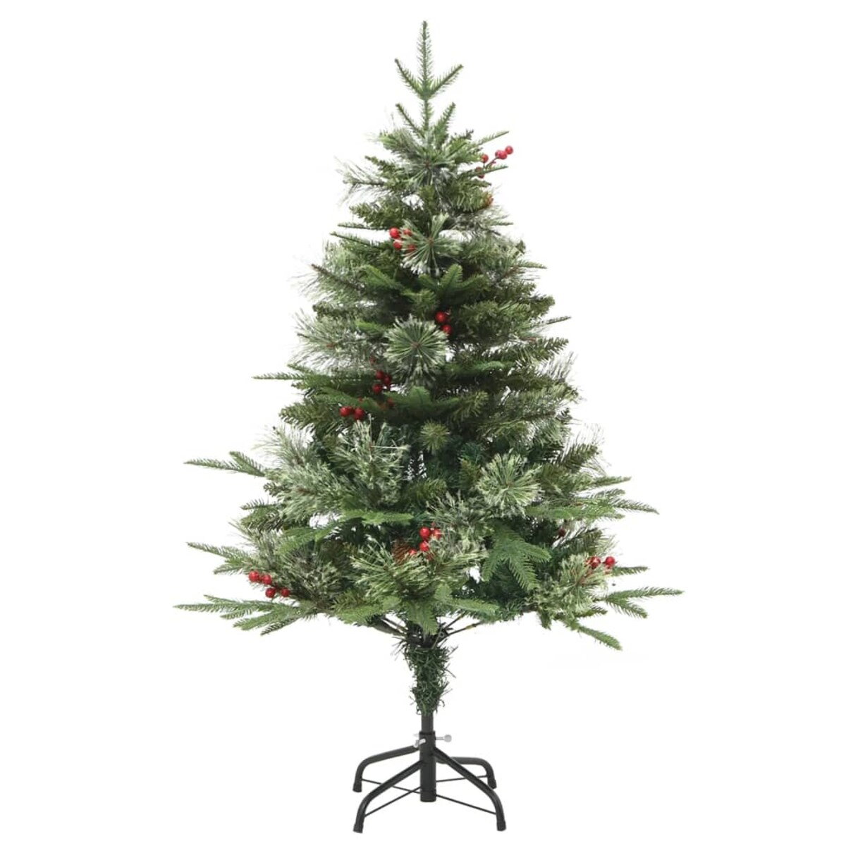 vidaXL Sztuczna choinka z lampkami i szyszkami, zielona 120 cm, PVC/PE