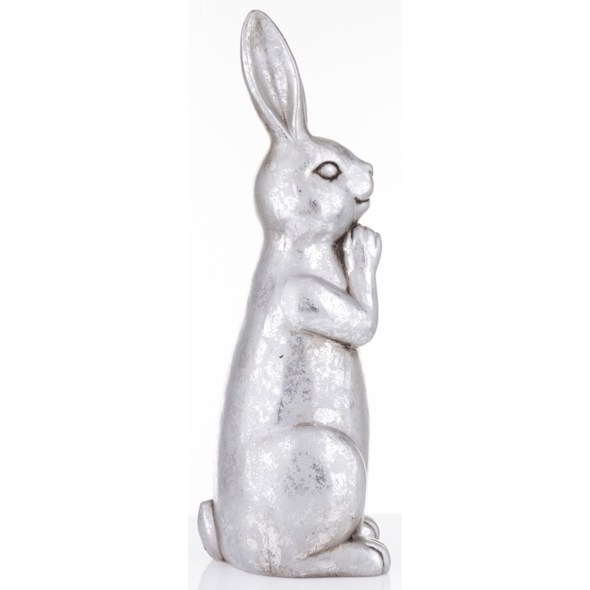 Dekoracja - zatroskany królik 48x16x17 cm srebrny