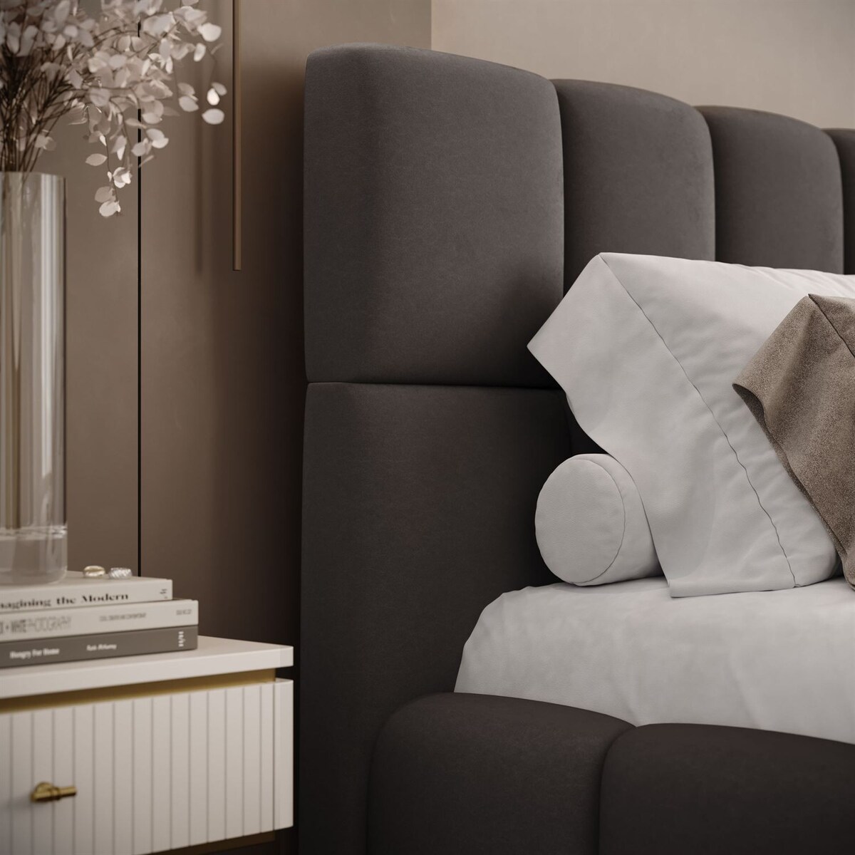 Łóżko tapicerowane VENEZIA, pojemnik na pościel, stelaż 34, 140x200, Castel 93