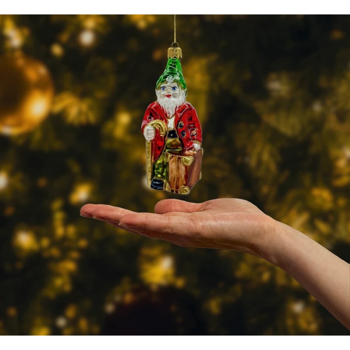 Bombka choinkowa: Skrzat Podróżnik z Kufrem i Laską