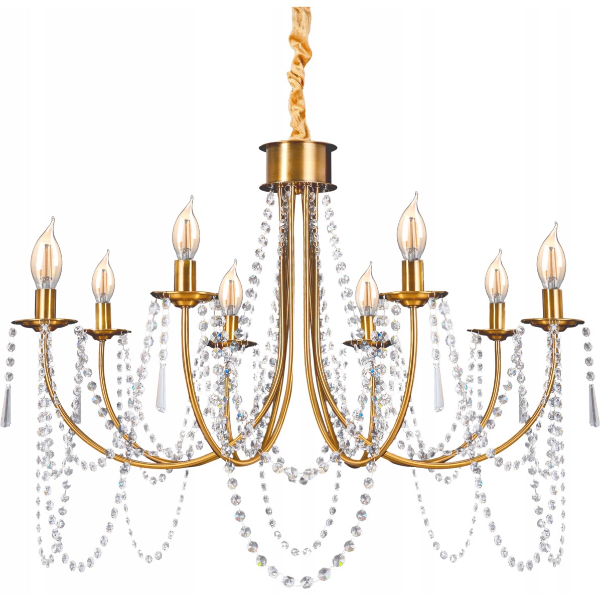 Lampa Kryształowa Wisząca Duża Żyrandol Złoty