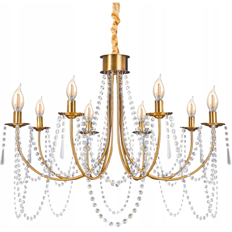 Lampa Kryształowa Wisząca Duża Żyrandol Złoty